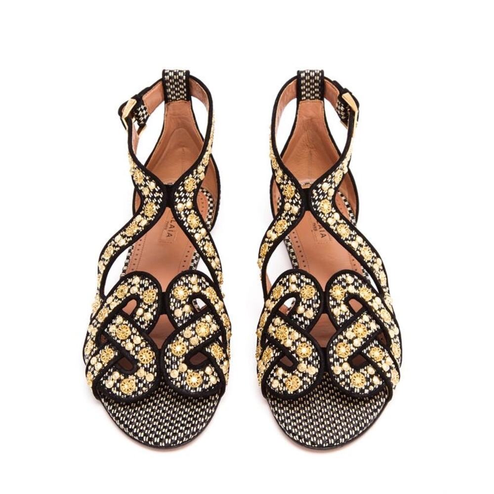 Alaïa Woven Black and Gold Embellished Sandals size EU 35 / US 5